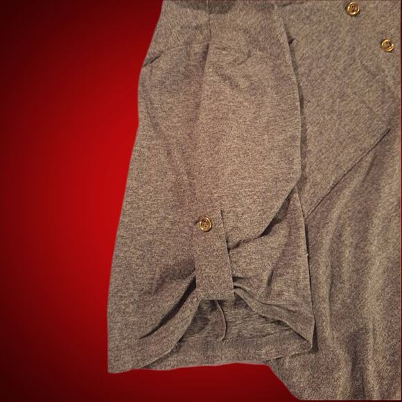 New Medium Dark Gray "PerSeption Concept" Top Front Pockets Button Ruched Sleeve - Picture 4 of 9